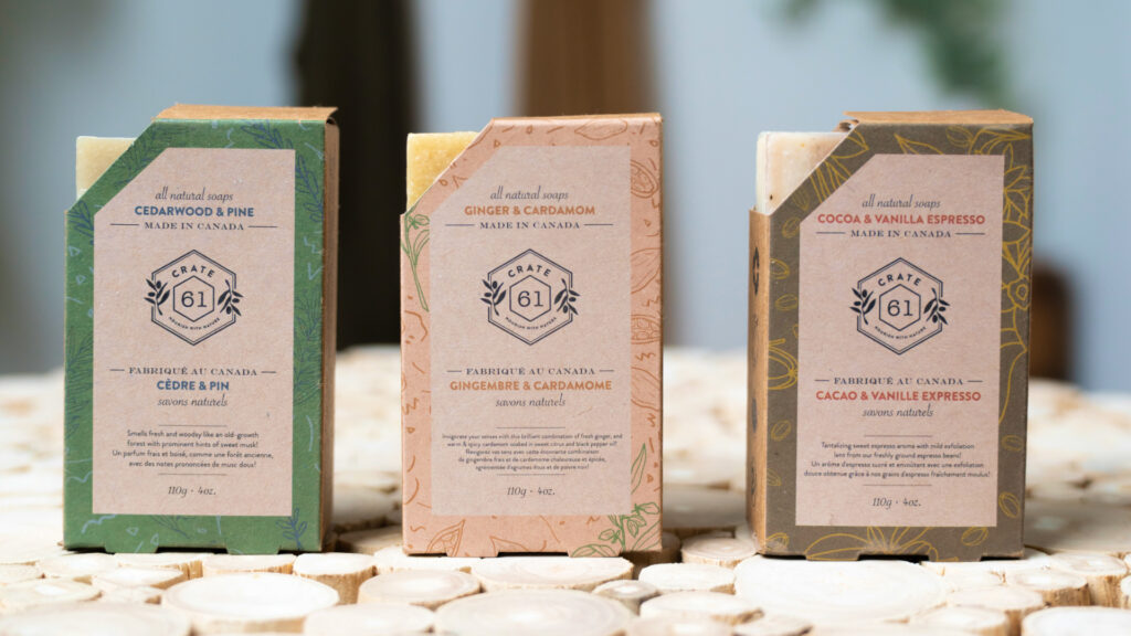 Three Crate61 soap products