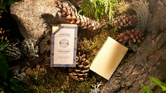 Crate61 soap bar product photographed in the woods