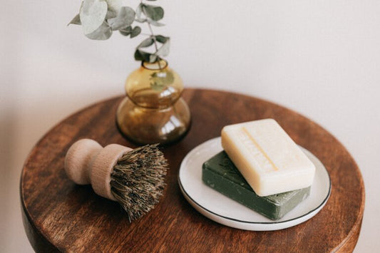 Two natural soap bar on a table